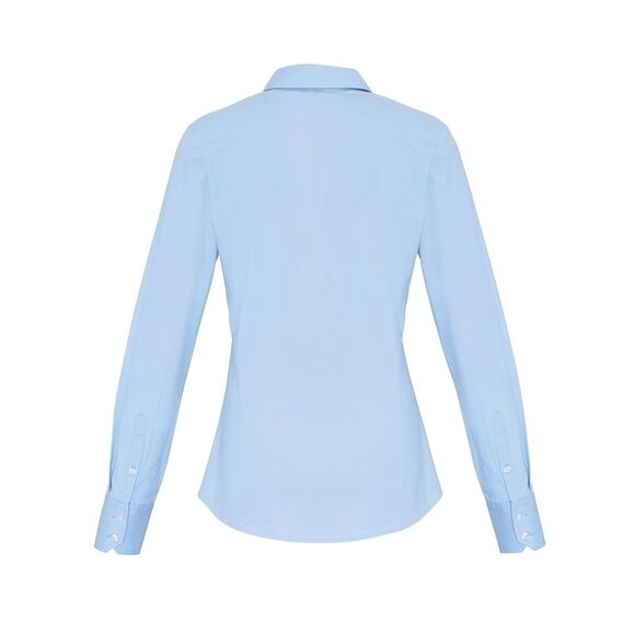 Premier Womens/Ladies Stretch Fit Poplin Long Sleeve Blouse / Pale Blue - Picture 2 of 4